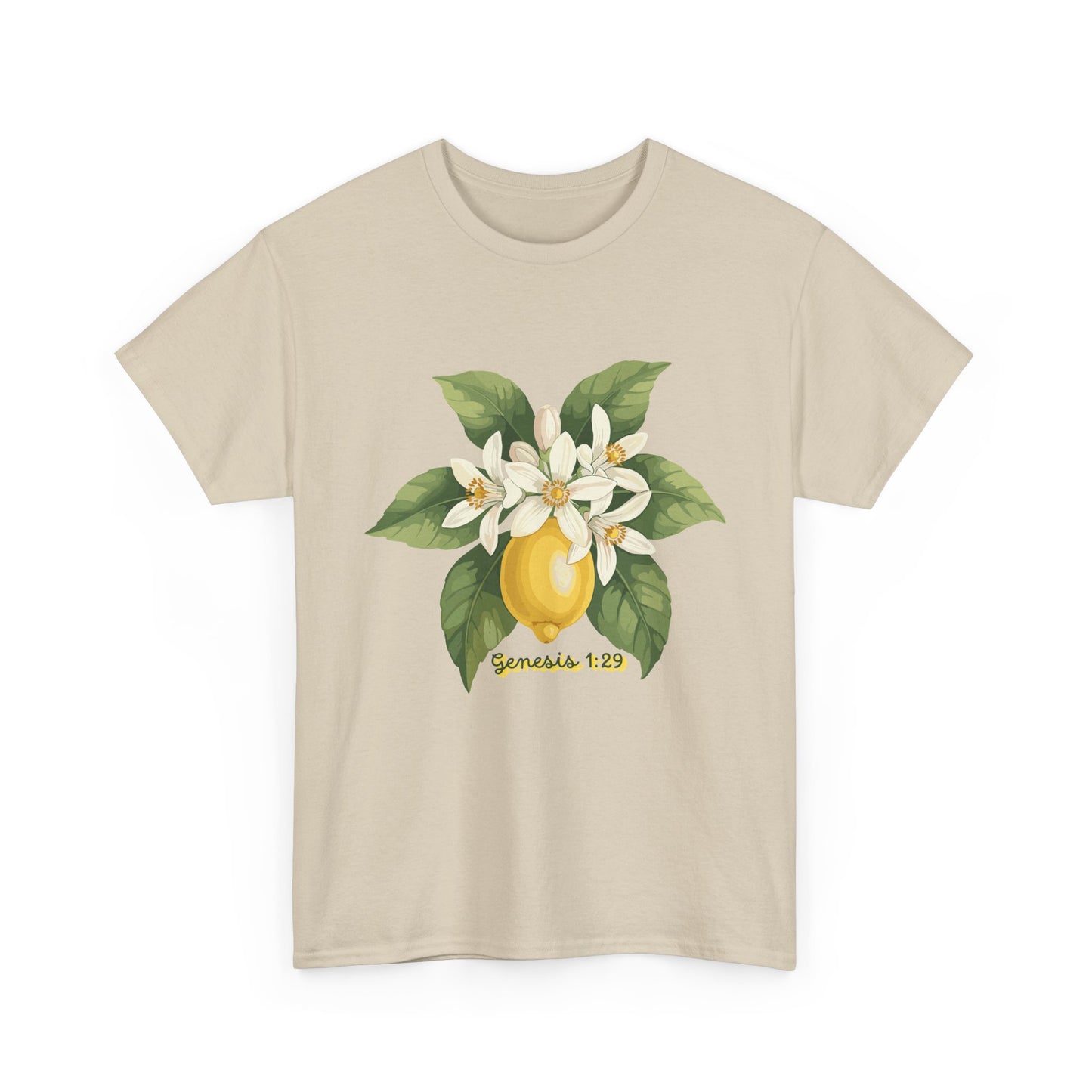 T-Shirt — Lemon Blossom Graphic Tee with 'Genesis 1:29' Scripture