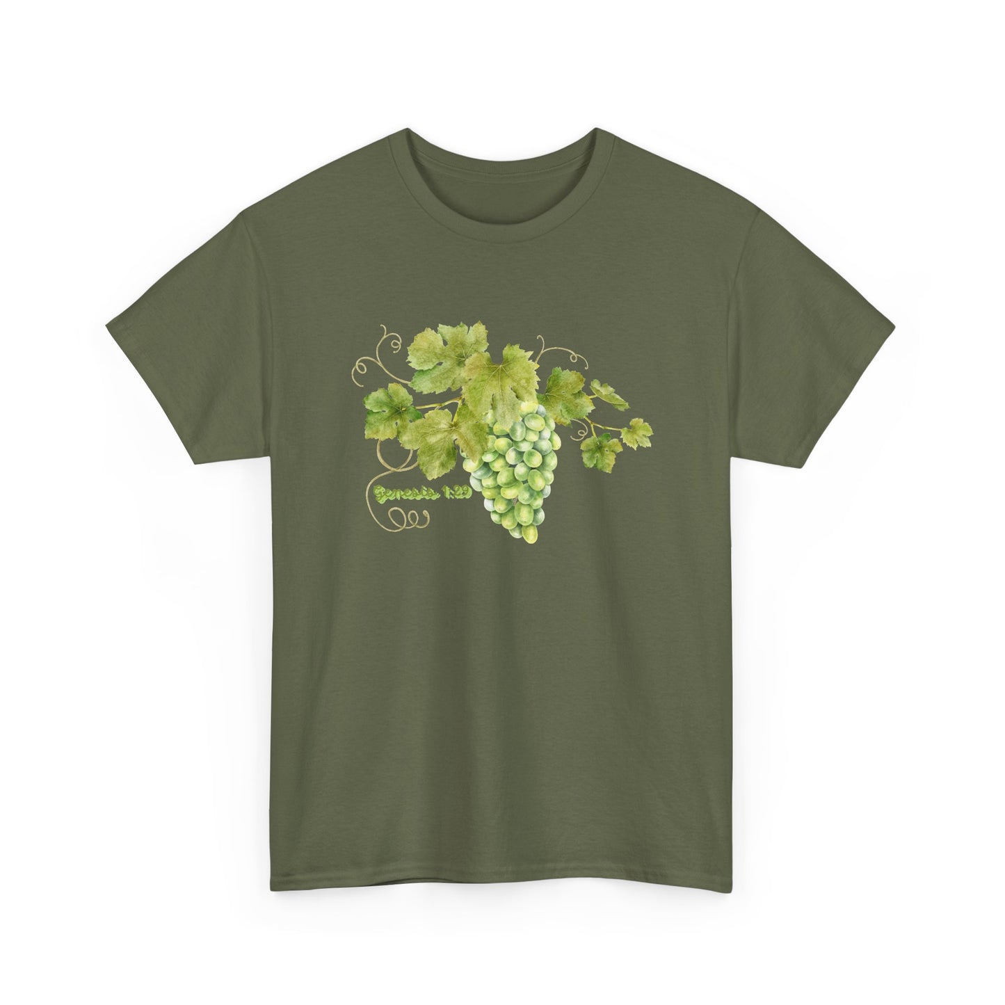 Genesis 1:29 Grapevine Watercolor T-Shirt — Green Grape Vines Tee