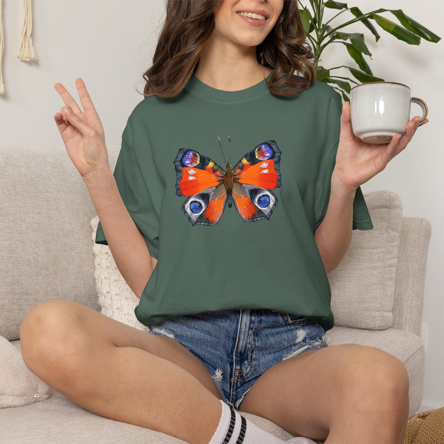 Butterfly Graphic T-Shirt — Peacock Eye Floral Tee