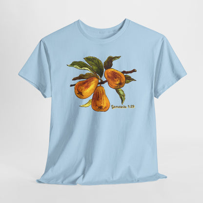 Pear Branch Tee — Watercolor Fruit Graphic T‑Shirt (Genesis 1:29)