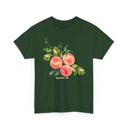 Peach Botanical Tee — Watercolor Fruit Graphic T‑Shirt