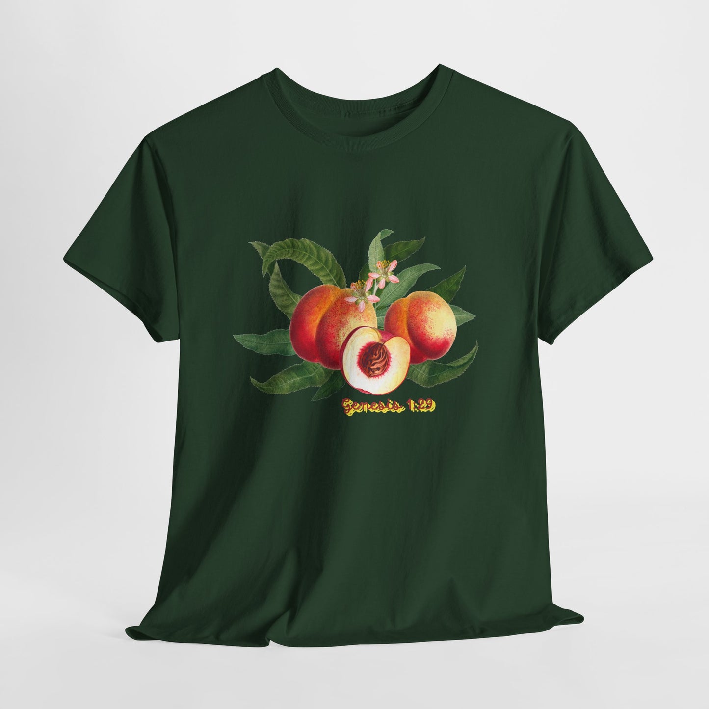 Peach Botanical Tee — Vintage Fruit Illustration T-Shirt ("Genesis 1:29")