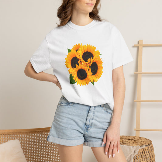 Sunflower Trio T-Shirt — Bright Floral Graphic Tee
