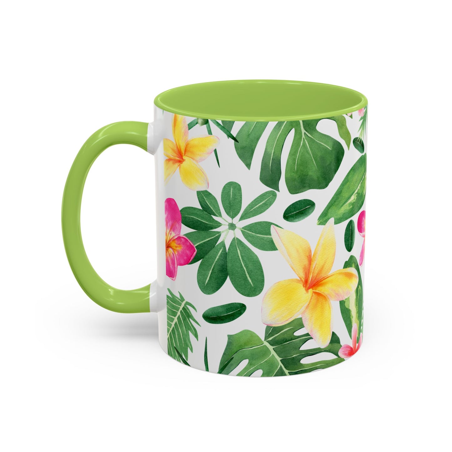 Tropical Floral Coffee Mug — Plumeria & Palm Accent Mug (11/15oz)
