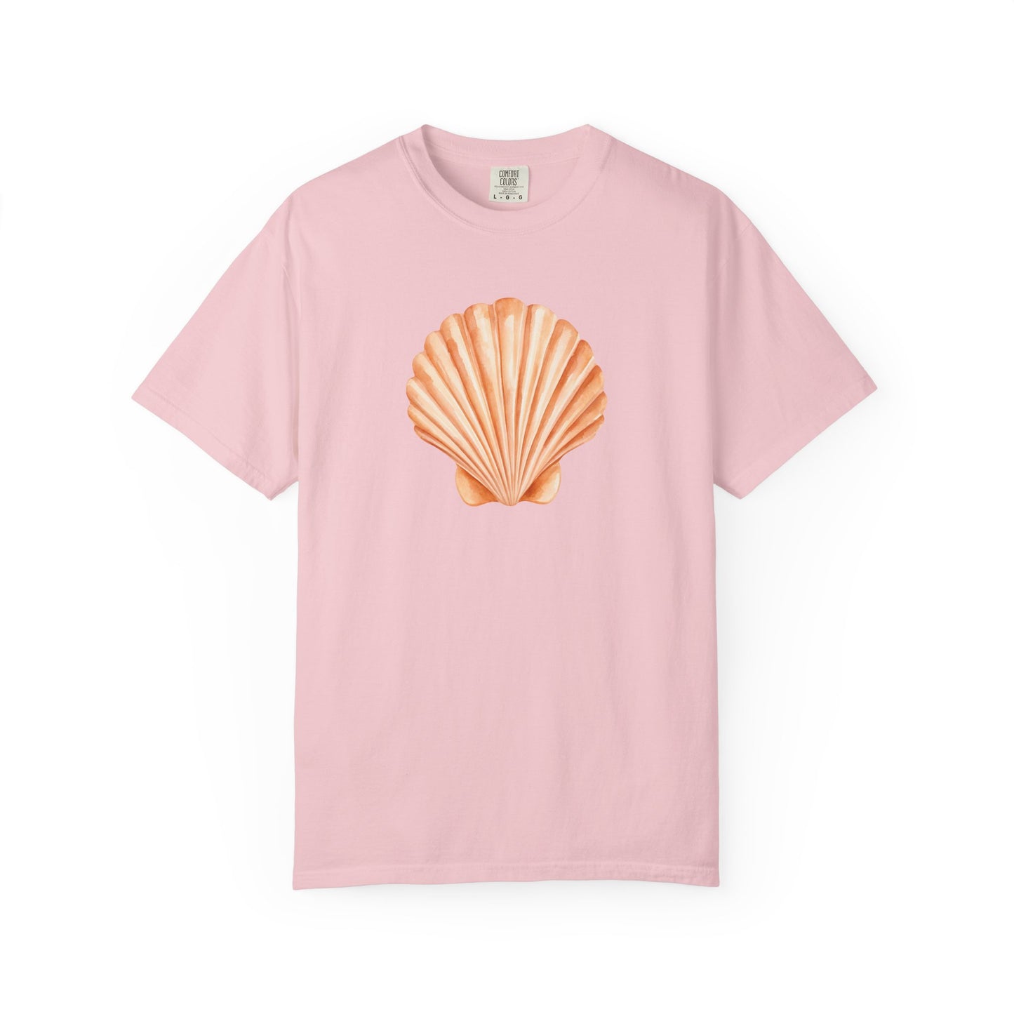 Shell Pocket T-Shirt — Minimal Beach Tee with Orange Seashell