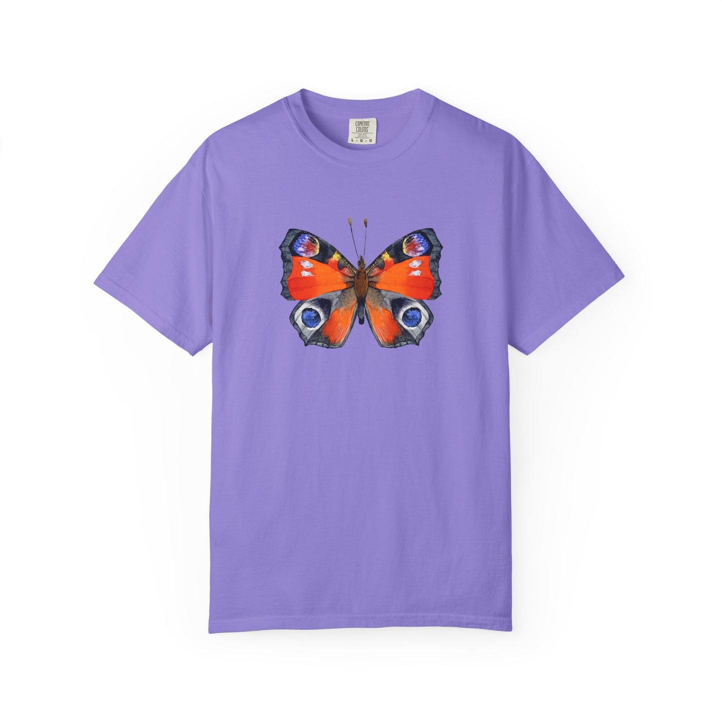 Butterfly Graphic T-Shirt — Vibrant Peacock Butterfly Print on Natural Tee