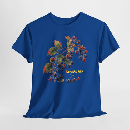 Blackberry Branch T-Shirt — Botanical Berry Illustration with "Genesis 1:29"