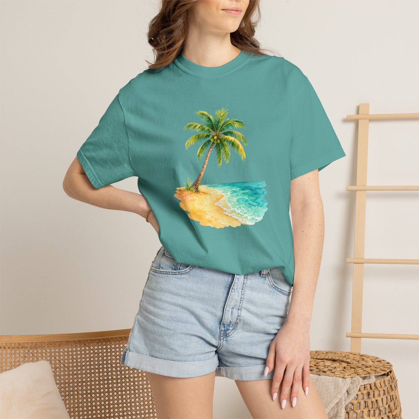 Tropical Palm Beach T-Shirt — Watercolor Island Graphic Tee