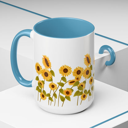 Sunflower Field Accent Tea Mug – Bright Floral 11/15oz Ceramic
