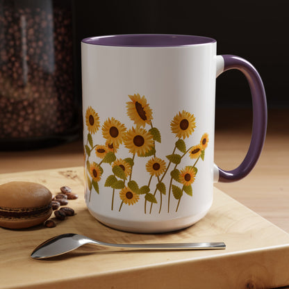 Sunflower Field Accent Tea Mug – Bright Floral 11/15oz Ceramic