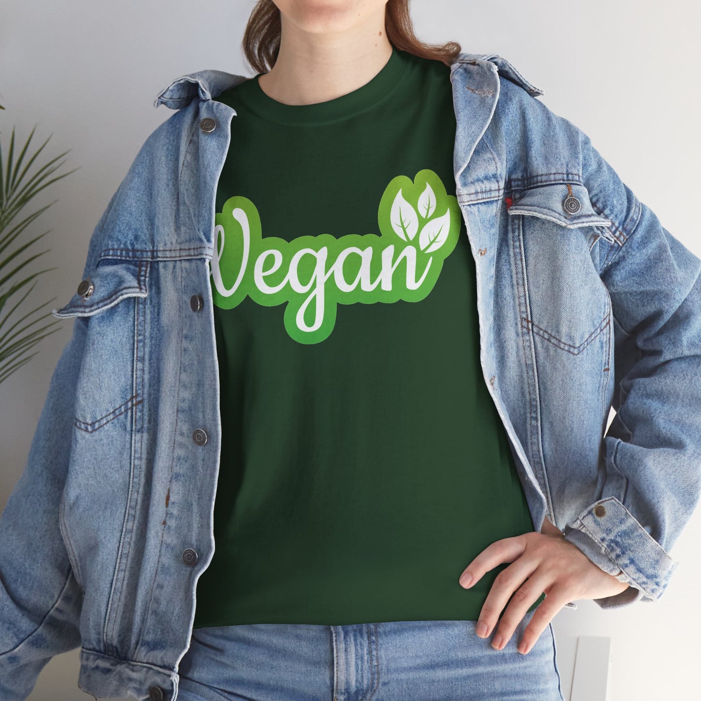 Vegan Script Tee — Green Leaf Eco-Friendly T-Shirt