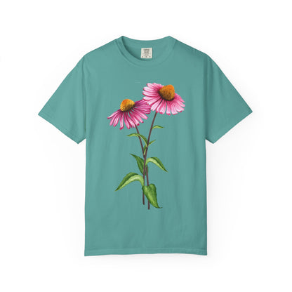 Floral Coneflower T-Shirt — Pink Echinacea Botanical Tee