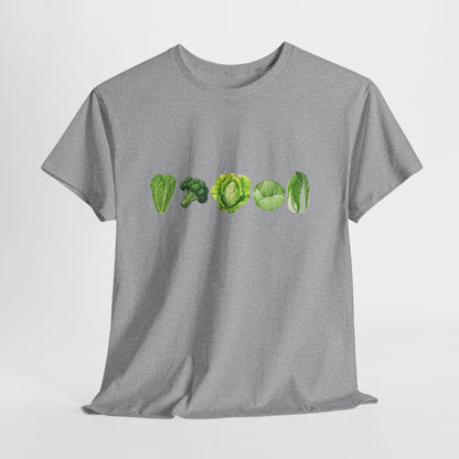 Vegetable Row T-Shirt — Green Veggies Lettuce Broccoli Cabbage Graphic Tee