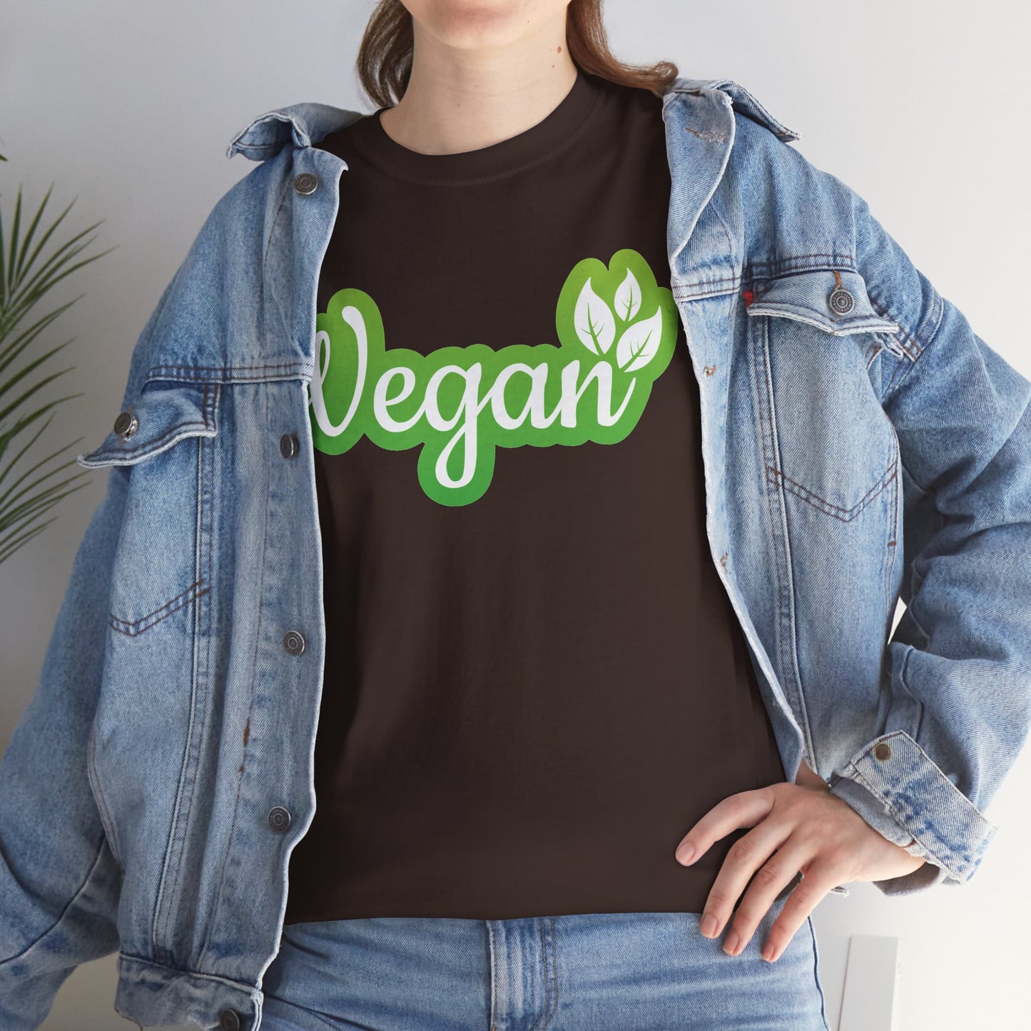 Vegan Script Tee — Green Leaf Eco-Friendly T-Shirt