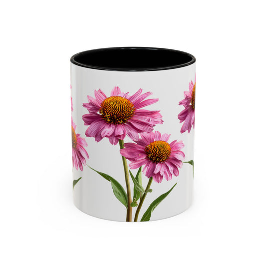 Pink Coneflower Accent Coffee Mug — Floral Garden Tea & Coffee Cup (11/15oz)