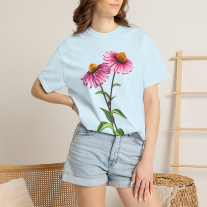 Floral Coneflower T-Shirt — Pink Echinacea Botanical Tee