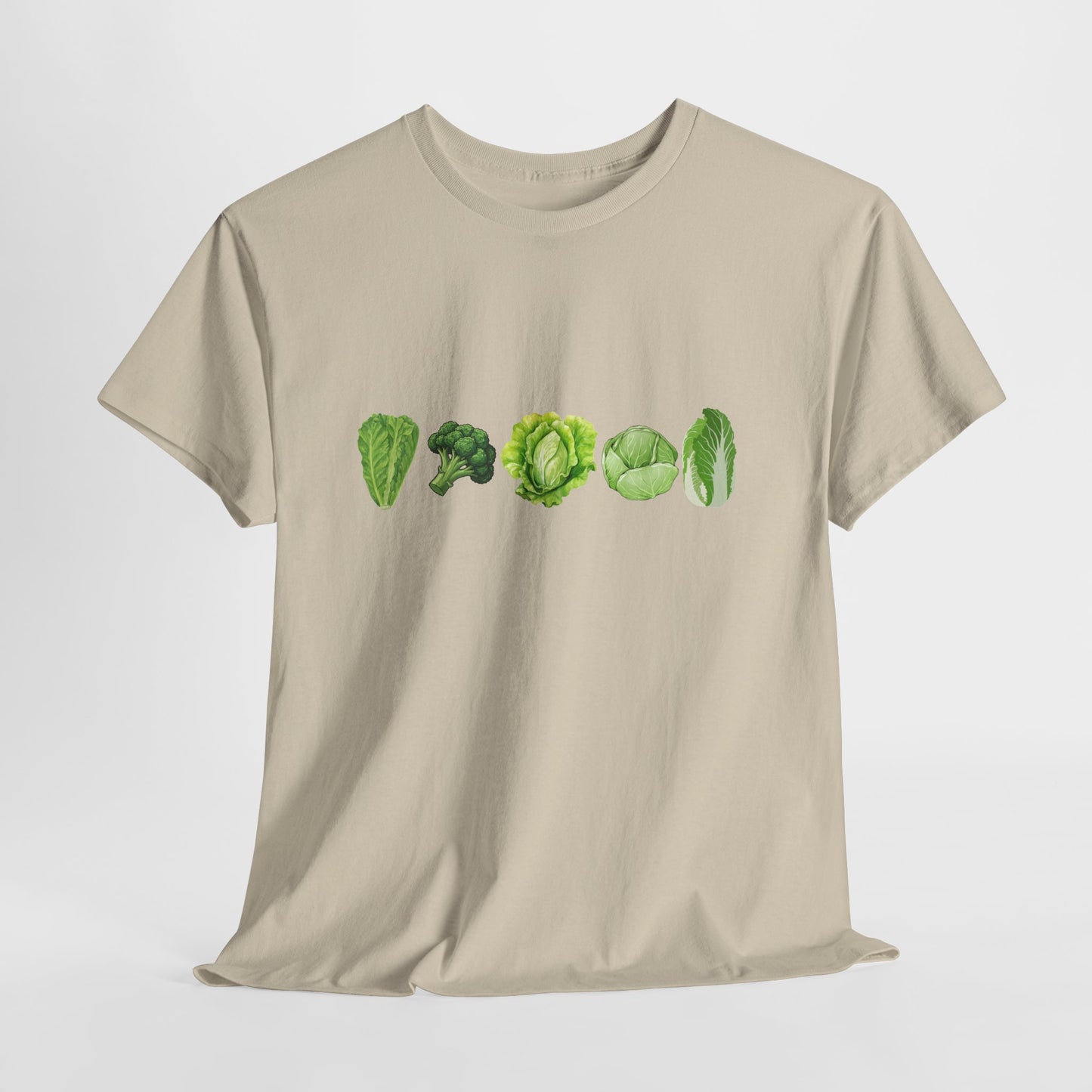 Vegetable Row T-Shirt — Green Veggies Lettuce Broccoli Cabbage Graphic Tee