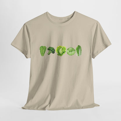Vegetable Row T-Shirt — Green Veggies Lettuce Broccoli Cabbage Graphic Tee