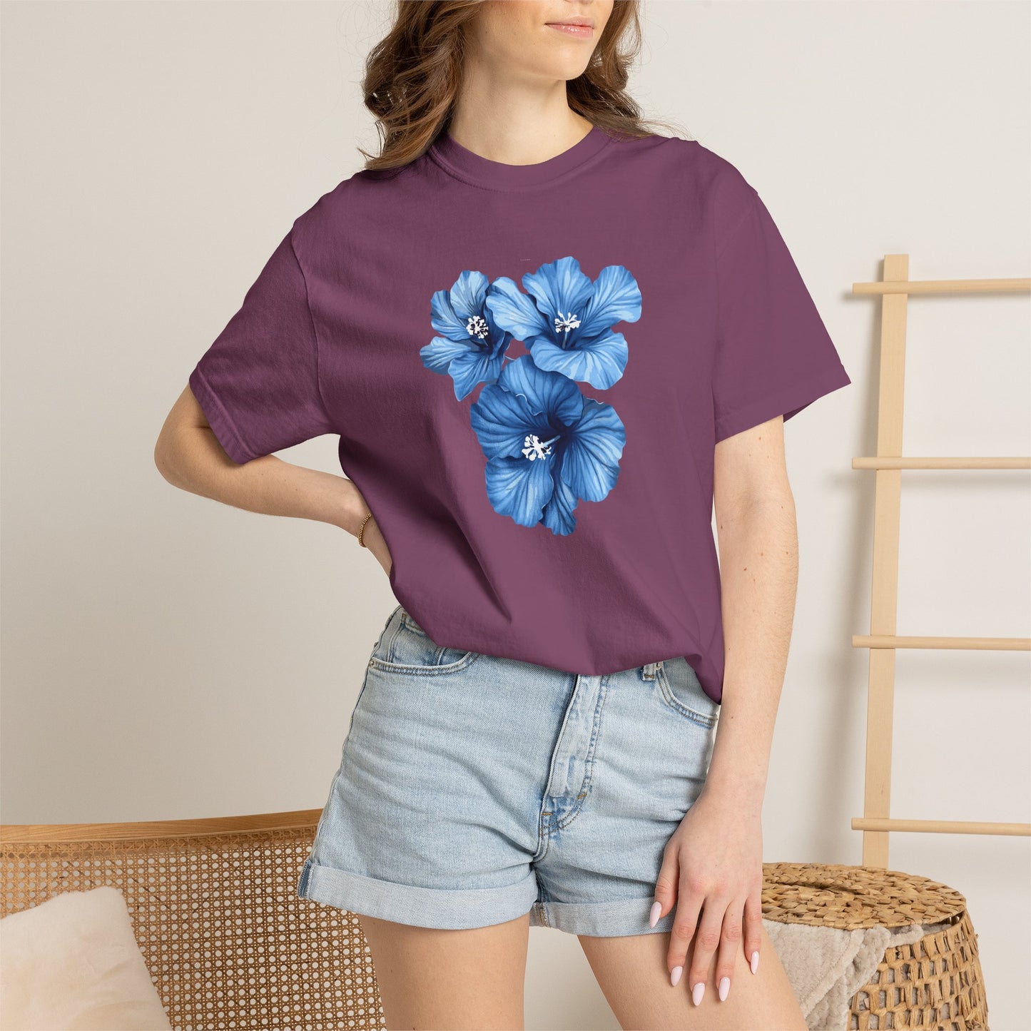 Blue Hibiscus Floral T-Shirt — Watercolor Flower Graphic Tee