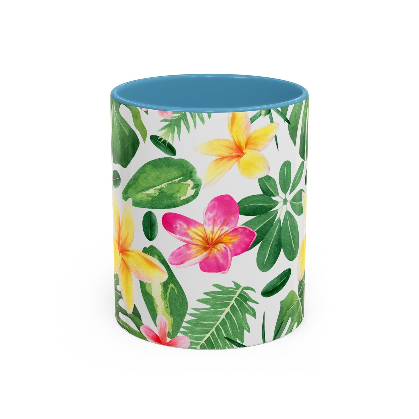 Tropical Floral Coffee Mug — Plumeria & Palm Accent Mug (11/15oz)