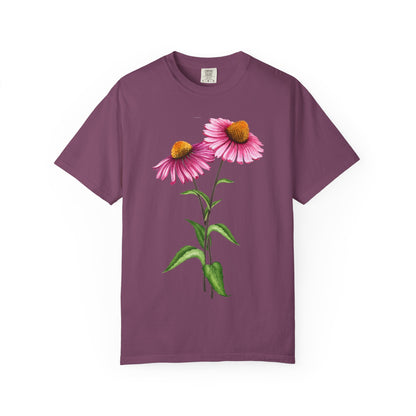 Floral Coneflower T-Shirt — Pink Echinacea Botanical Tee