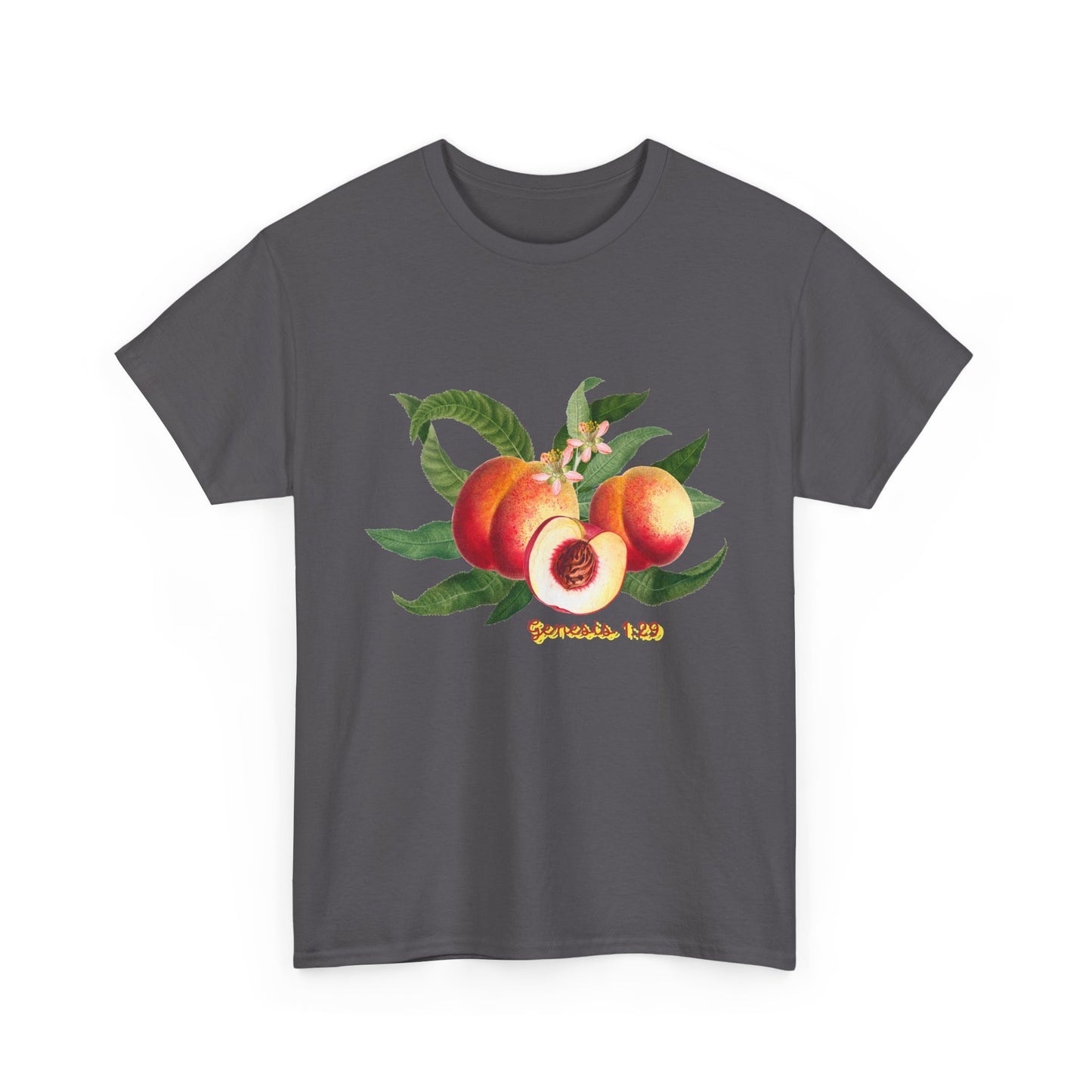 Peach Botanical Tee — Vintage Fruit Illustration T-Shirt ("Genesis 1:29")