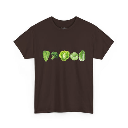 Vegetable Row T-Shirt — Green Veggies Lettuce Broccoli Cabbage Graphic Tee