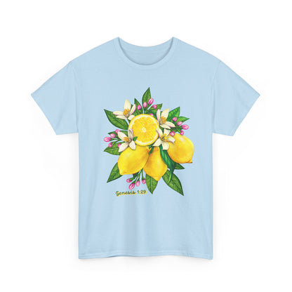 Lemon Blossom Tee — Botanical Citrus Graphic T‑Shirt (Genesis 1:29)