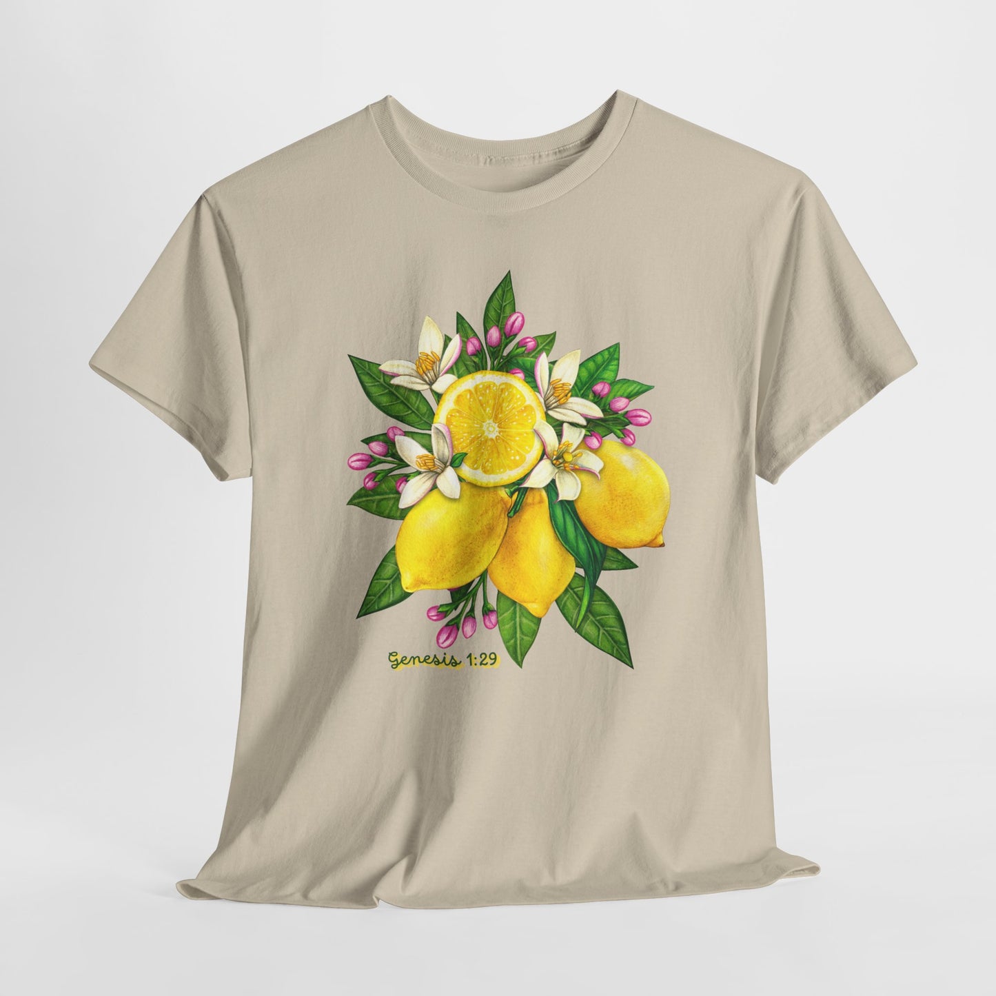 Lemon Blossom Tee — Botanical Citrus Graphic T‑Shirt (Genesis 1:29)