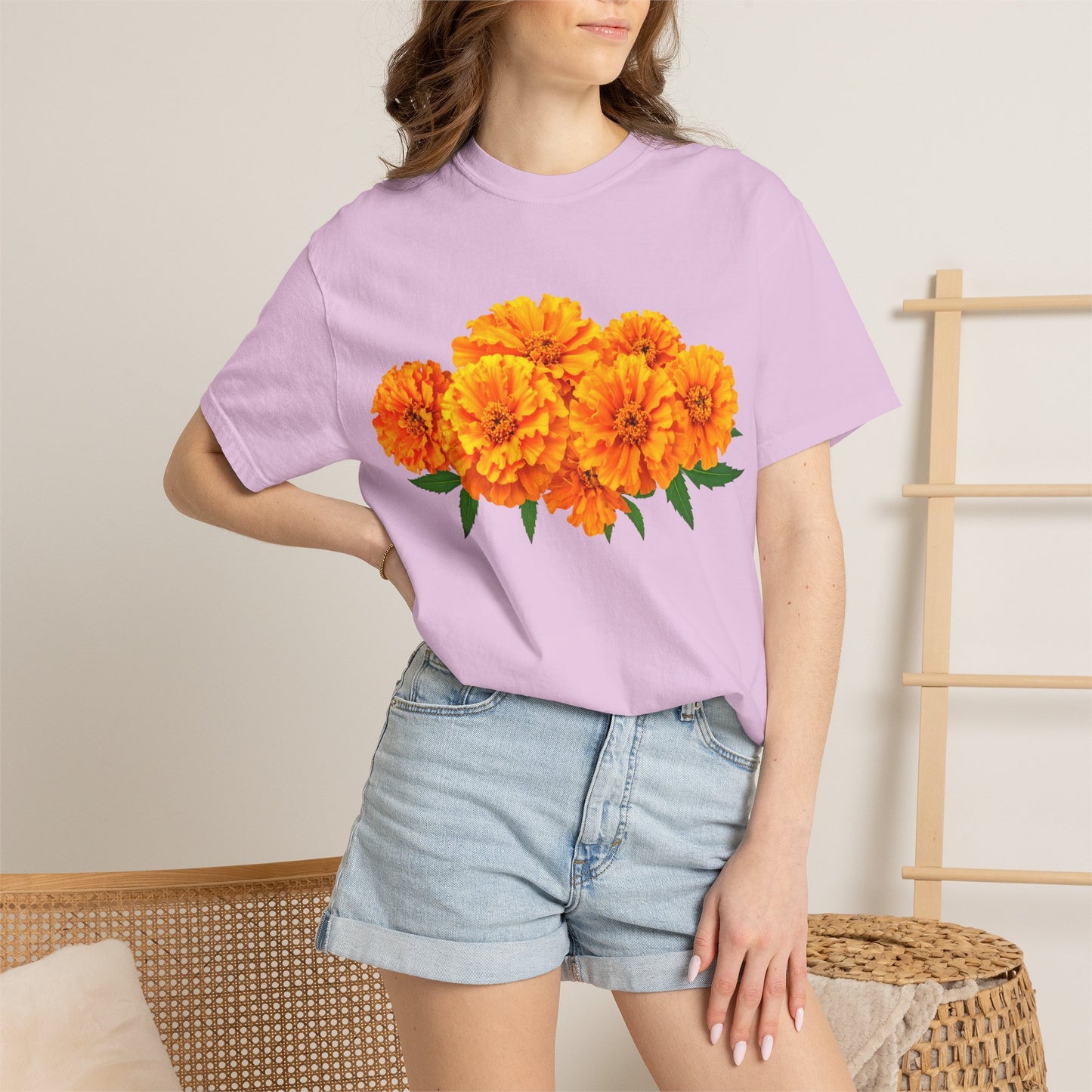 Marigold Blooms T-Shirt — Vibrant Floral Graphic Tee