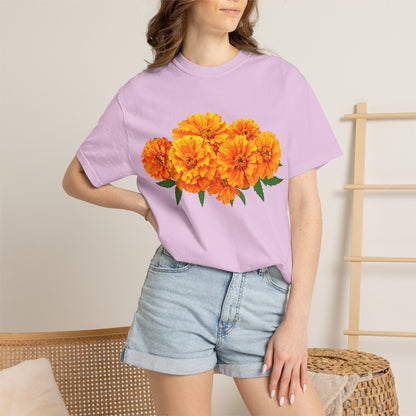 Marigold Blooms T-Shirt — Vibrant Floral Graphic Tee