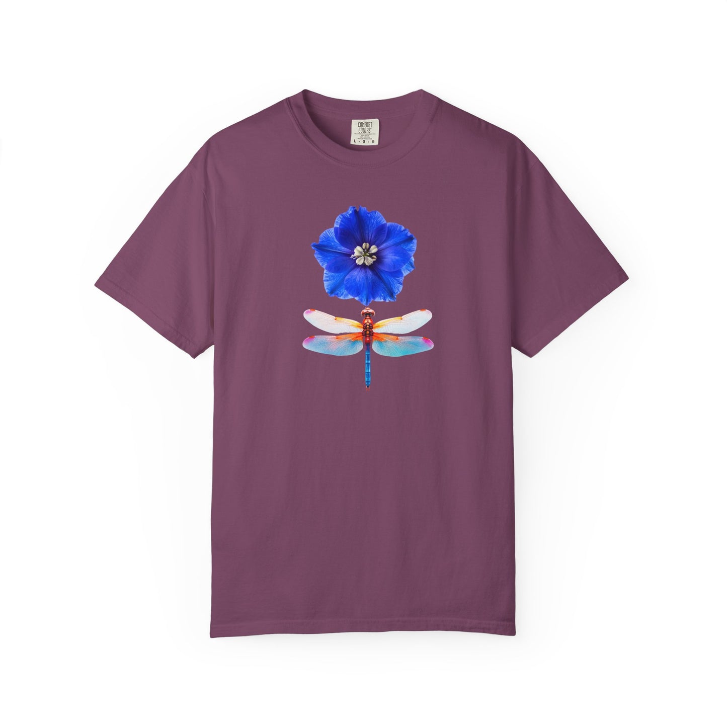 Dragonfly & Blue Blossom T-Shirt — Floral Nature Graphic Tee