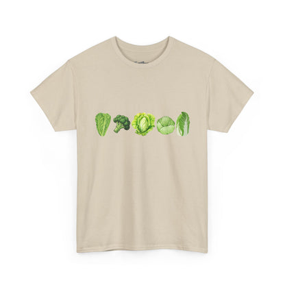 Vegetable Row T-Shirt — Green Veggies Lettuce Broccoli Cabbage Graphic Tee
