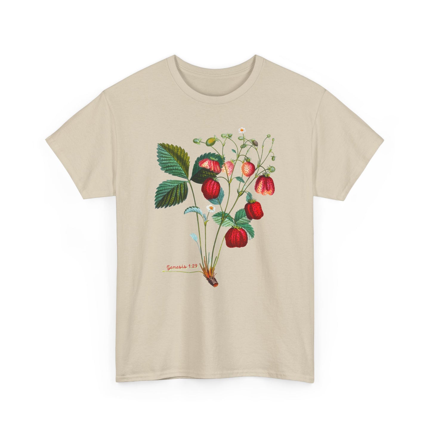 Strawberry Botanical Tee — Vintage Fruit Illustration T-Shirt Genesis 1:29