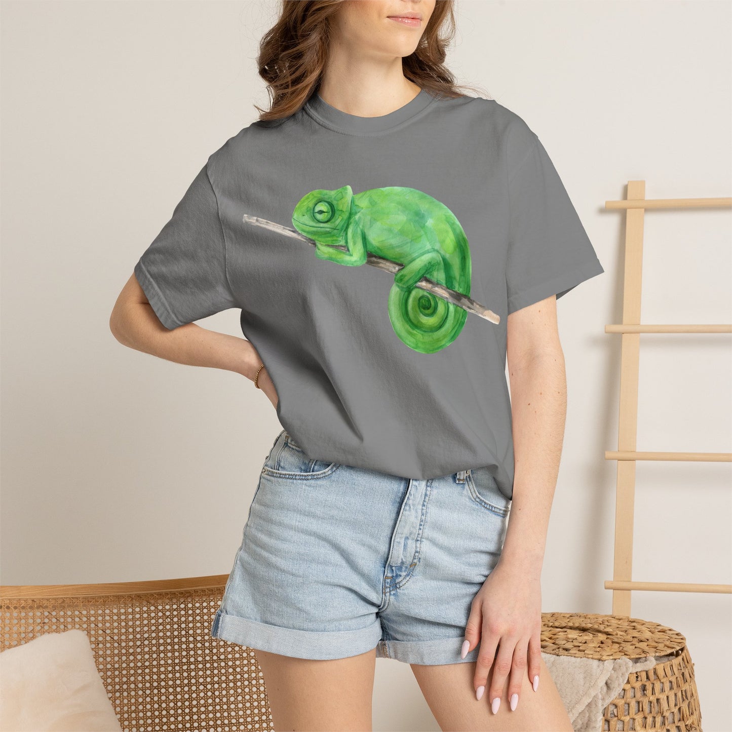 Chameleon Branch T-Shirt — Cute Green Chameleon Graphic Tee