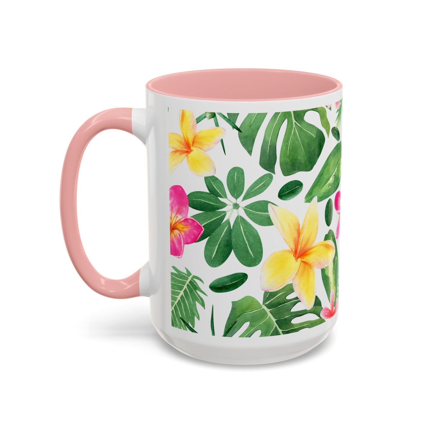 Tropical Floral Coffee Mug — Plumeria & Palm Accent Mug (11/15oz)
