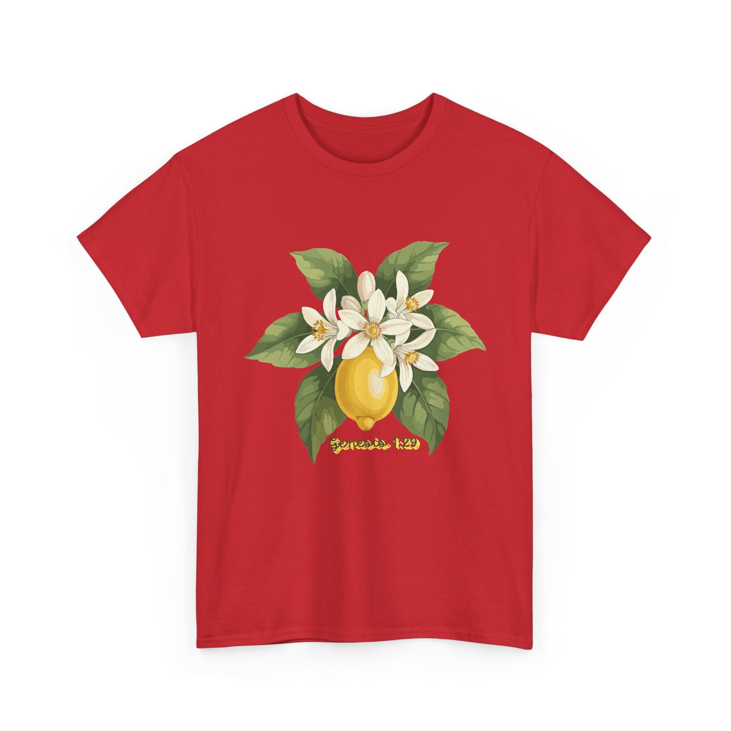 T-Shirt — Lemon Blossom Graphic Tee with 'Genesis 1:29' Scripture