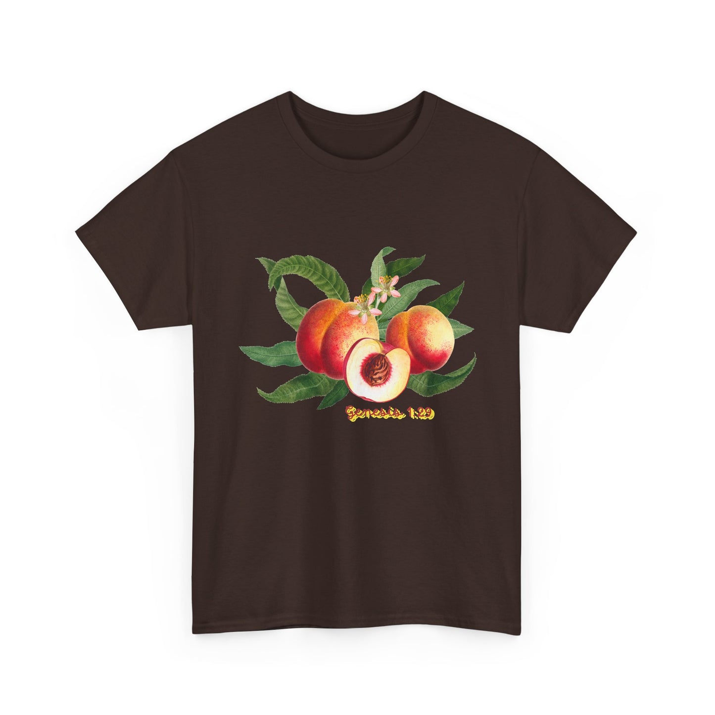 Peach Botanical Tee — Vintage Fruit Illustration T-Shirt ("Genesis 1:29")