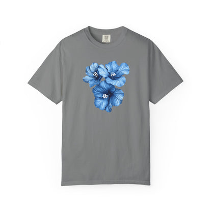 Blue Hibiscus Floral T-Shirt — Watercolor Flower Graphic Tee