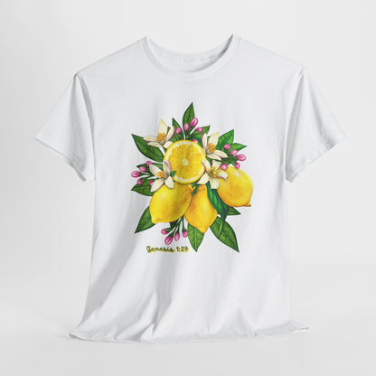Lemon Blossom Tee — Botanical Citrus Graphic T‑Shirt (Genesis 1:29)
