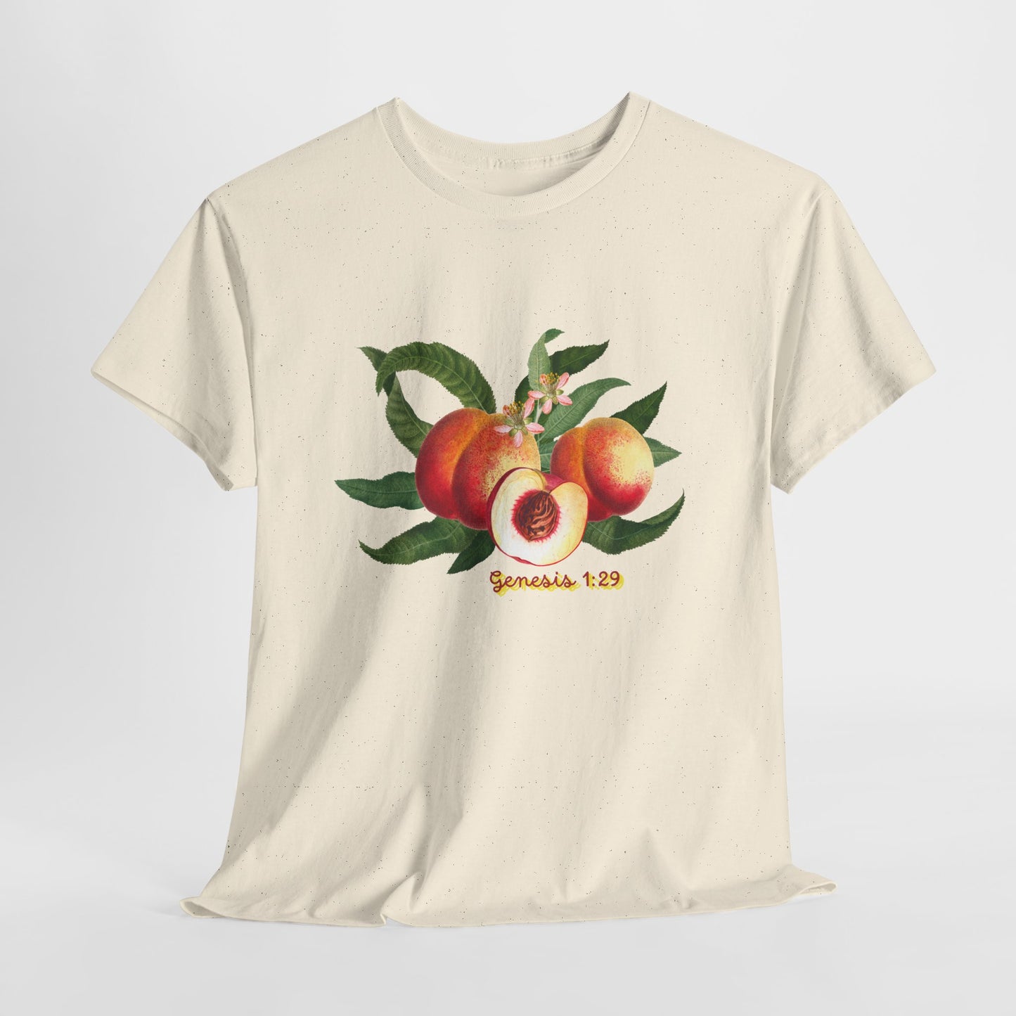 Peach Botanical Tee — Vintage Fruit Illustration T-Shirt ("Genesis 1:29")