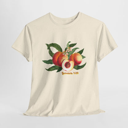 Peach Botanical Tee — Vintage Fruit Illustration T-Shirt ("Genesis 1:29")
