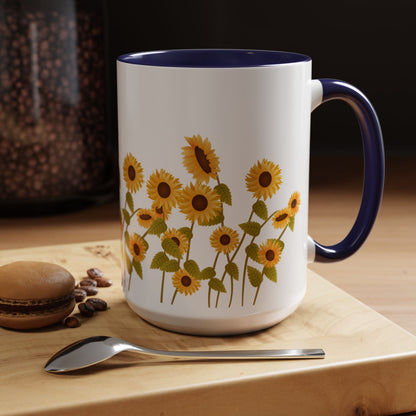 Sunflower Field Accent Tea Mug – Bright Floral 11/15oz Ceramic