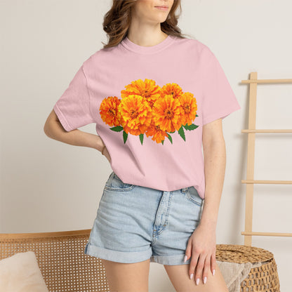 Marigold Blooms T-Shirt — Vibrant Floral Graphic Tee