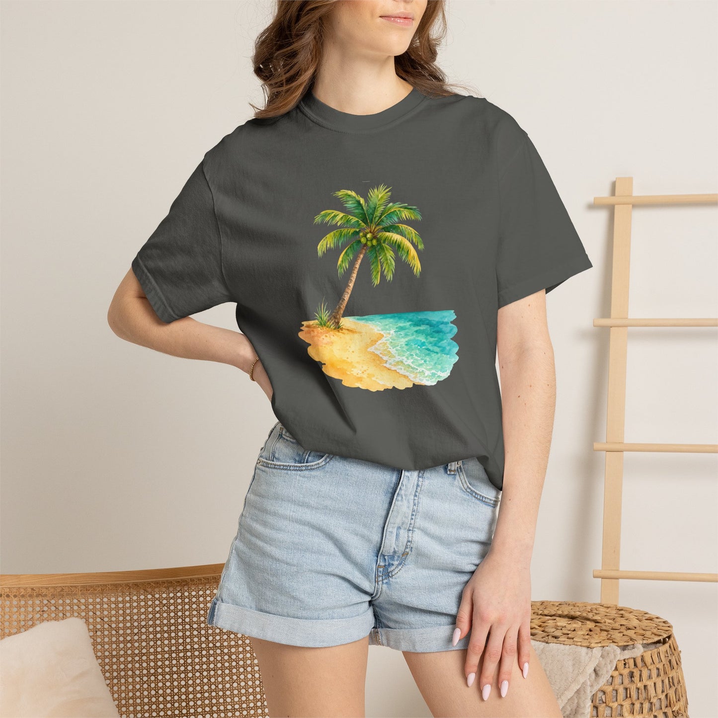 Tropical Palm Beach T-Shirt — Watercolor Island Graphic Tee