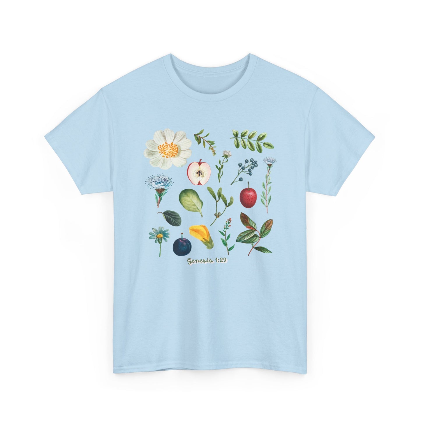 Botanical Fruit & Flower Tee — Watercolor Garden Illustration T-Shirt Genesis 1:29