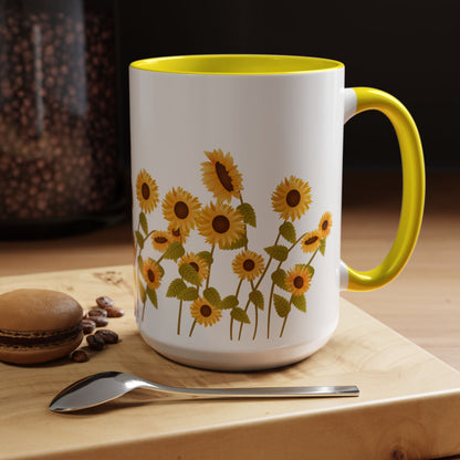 Sunflower Field Accent Tea Mug – Bright Floral 11/15oz Ceramic