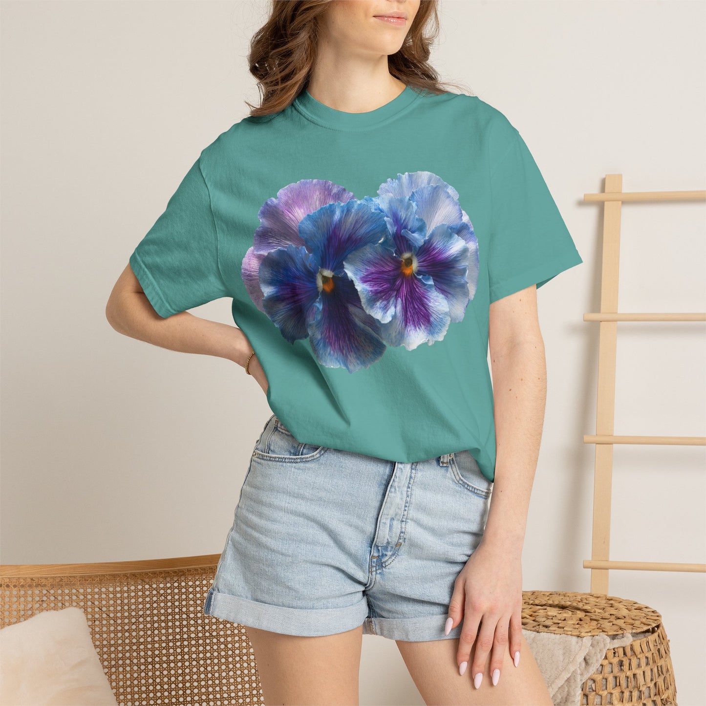 Pansy Watercolor T-Shirt — Purple Blue Floral Graphic Tee