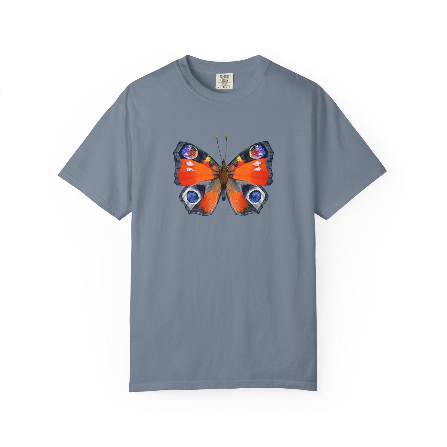 Butterfly Graphic T-Shirt — Vibrant Peacock Butterfly Print on Natural Tee
