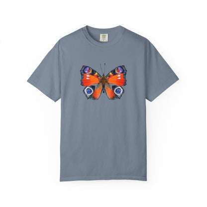 Butterfly Graphic T-Shirt — Vibrant Peacock Butterfly Print on Natural Tee